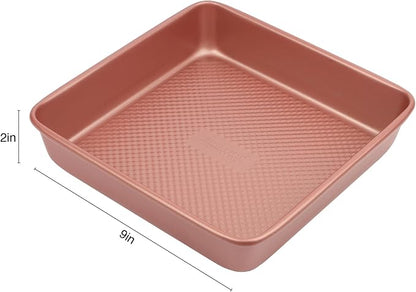David Burke 9" Square Bake Pan, Carbon Steel, Non-Stick, PFTE & PFOA Free, Oven Safe – Rose Gold