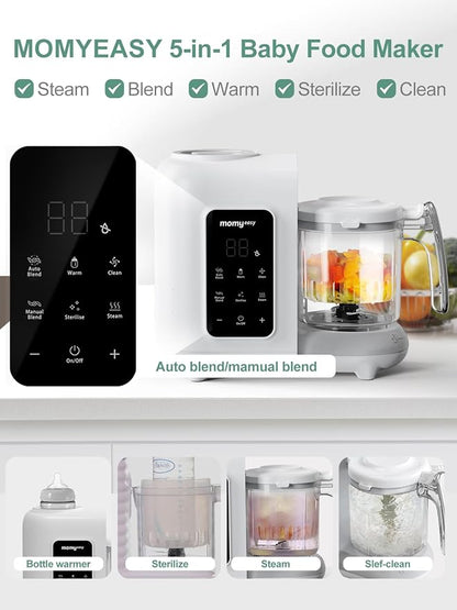 MOMYEASY Baby Food Maker, Baby Food Steamer and Puree Blender, Food Processor Chopper Grinder Steamer in-One, Auto Cooking & Grinding with Touch Control Panel&Self Cleans, BPA-Free