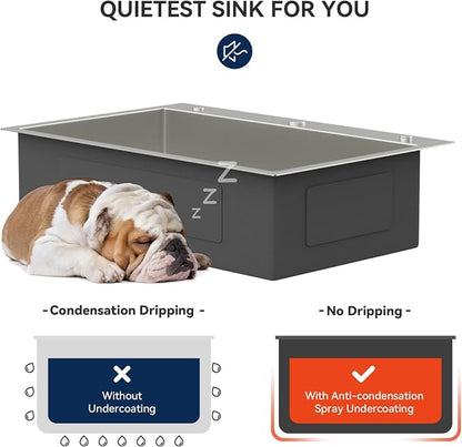Lordear 33 Inch Drop In Kitchen Sink with Faucet Combo 33 x 22 Stainless Steel Kitchen Sink Top Mount Single Bowl 16 Gauge T304 with Drain Strainer Glass Rinser Soap Dispenser Grid Rollup Rack