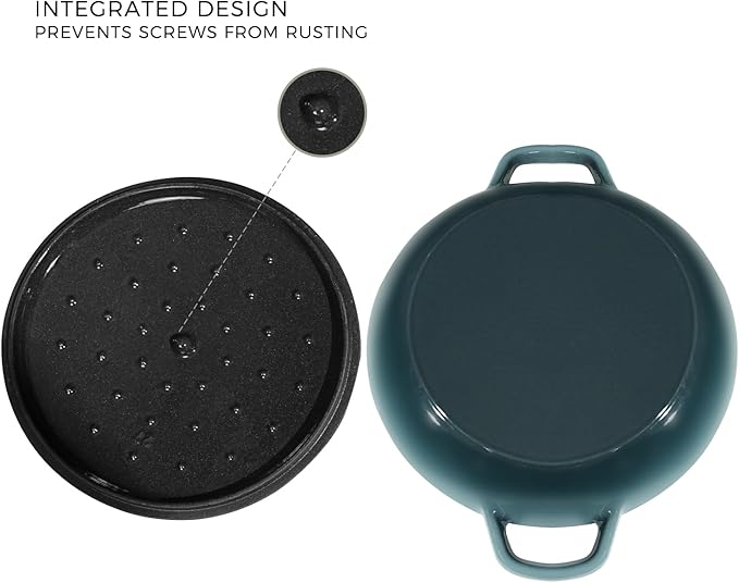 Flavehc Braiser Enameled Cast Iron Braiser 3 QT, Cast Iron Braiser Pan with Lid for Bread Baking, Soup & One Pot Meals, Small Shallow Dutch Oven Casserole for Oven & Induction, Slateblue
