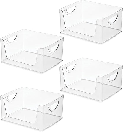 iDesign Stackable Open-Front Storage Bins with Handles for Kitchen and Pantry - Set of 4 - Clear
