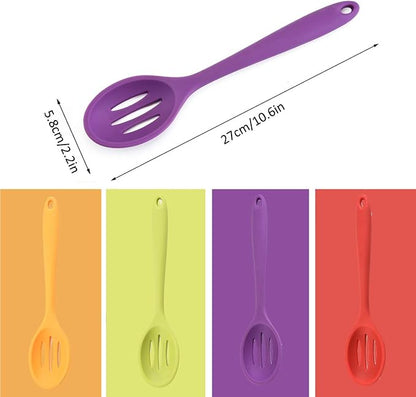 Linwnil 4 Pieces Silicone Slotted Spoons,10.6 Inch Nonstick Mixing Serving Spoons for Kitchen Cooking Bake Stir Draining Tool (8, Multicolor)