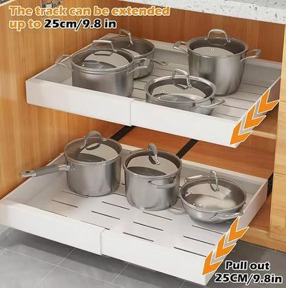Slide Out Cabinet Organizer - Pull Out Expandable Drawer - Adjustable Extendable Sliding Shelf Under Sink Rack Shelf - for Kitchen Pantry Bathroom Closet - Easy Stick on - 1 PACK