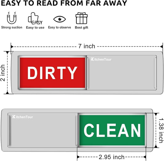 KitchenTour Clean Dirty Magnet for Dishwasher Upgrade Super Strong Magnet - Easy to Read Non-Scratch Magnetic Silver Indicator Sign with Clear, Bold & Colored Text Silver
