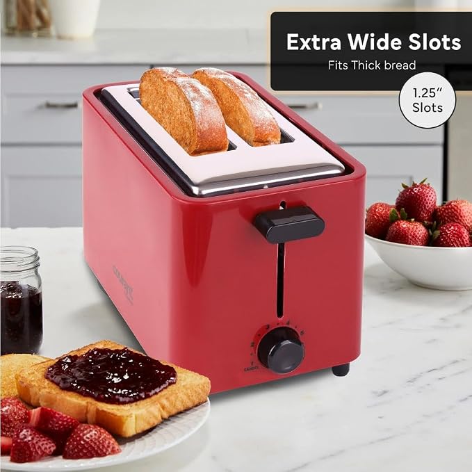 Courant 2-Slice Toaster Cool Touch with Extra Wide Slots For Bread, Bagels & Waffle with 6 Adjustable Shade Settings, CrumbTray & Cancel Function Extra-Lift Feature, compact Design – Red