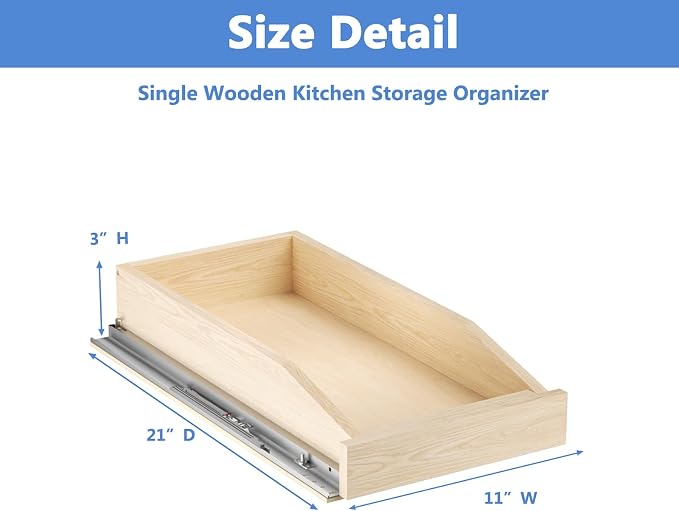 LOVMOR Single Pull Out Organizer 10-1/2”W x 21”D, Soft Close Slide Out Drawer Storage Shelves for Kitchen, Wood Cabinet Shelf Pull-Out Organizer Storage for Base Cabinet