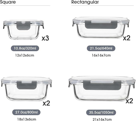 S SALIENT 18 Pieces Glass Food Storage Containers with Lids,Airtight Glass Meal Prep Containers,Glass Storage Containers Set for Kitchen,Pantry BPA Free & Leak Proof (9 lids & 9 Containers)