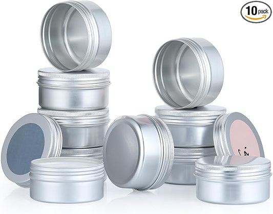 3oz Tins Aluminum Tin Can 10Pack Salve Tins, 3 oz Tin with Lids Refillable Containers With Screw Top and Labels for Salve, Candle, Spices or Balms(Silver)