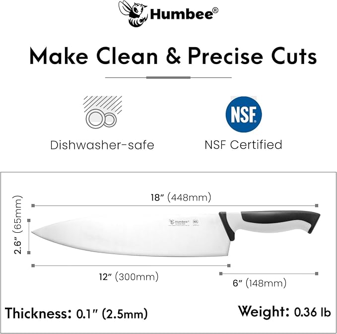 12-Inch Chef Knife, NSF Certified Razor-Sharp High Carbon Stainless Steel Blade – Ergonomic Color Coded Handle, Non-Slip Grip Kitchen Knife, DT-10 Series, White