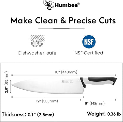 12-Inch Chef Knife, NSF Certified Razor-Sharp High Carbon Stainless Steel Blade – Ergonomic Color Coded Handle, Non-Slip Grip Kitchen Knife, DT-10 Series, White