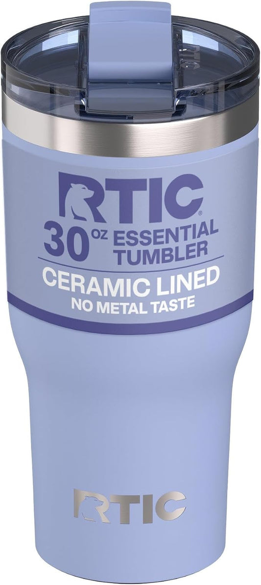 RTIC 30oz Essential Tumbler with Lid, Ceramic Lined, Insulated, Stainless Steel, Metal, Double Wall Vacuum-Insulation, Travel Cup for Iced Coffee, Tea, Hot and Cold Drink, Periwinkle