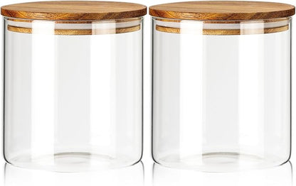 Labina Glass Storage Container Airtight Food Jars Kitchen Canister with Wood Lids, 71 Oz Wide Mouth Pantry Organization Glass Jar for Flour, Sugar, Cookie, Spagetti, Nuts and Candy (2 Pack)