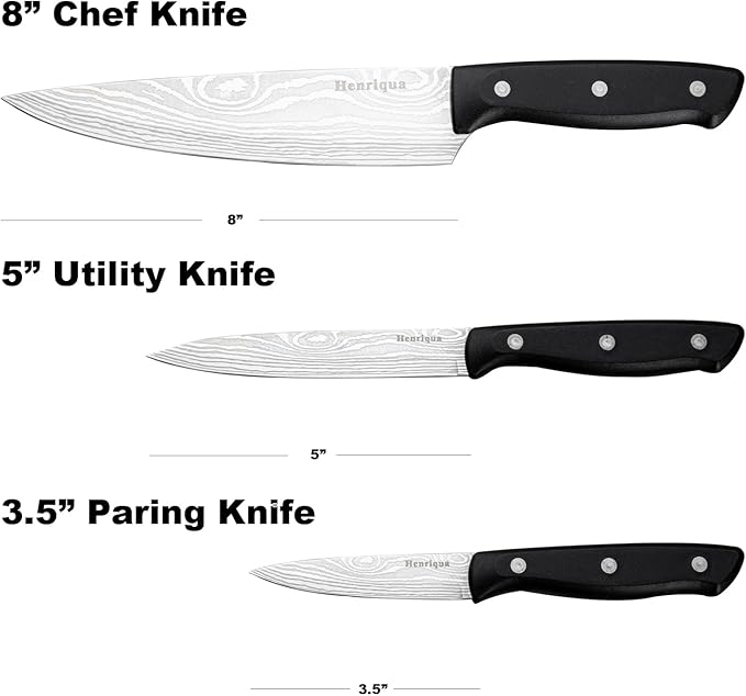Chef Knife Set 3PCS, Kitchen Knife Set with Cover, Ultra Sharp Kitchen Knife, High-Carbon Chefs Knives with Stainless Steel 8 inch Paring Knife for Cooking, Chopping, Slicing