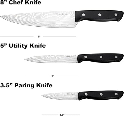 Chef Knife Set 3PCS, Kitchen Knife Set with Cover, Ultra Sharp Kitchen Knife, High-Carbon Chefs Knives with Stainless Steel 8 inch Paring Knife for Cooking, Chopping, Slicing