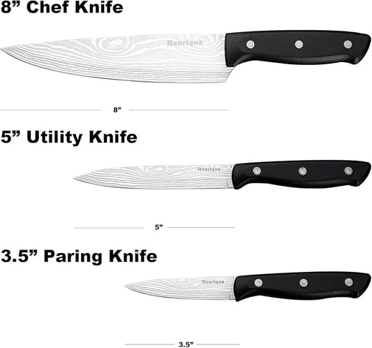 Chef Knife Set 3PCS, Kitchen Knife Set with Cover, Ultra Sharp Kitchen Knife, High-Carbon Chefs Knives with Stainless Steel 8 inch Paring Knife for Cooking, Chopping, Slicing