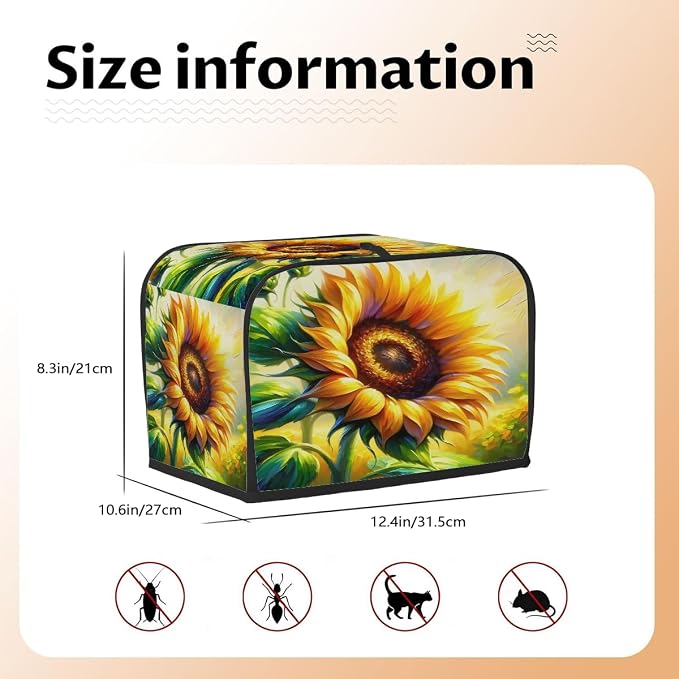 Toaster Cover 4 Slice Wide Slot Sunflower Floral FlowerBread Toaster Oven Dustproof Cover Small Appliance Kitchen Covers Dust and Fingerprint Protection for Women Gift 4 Slice