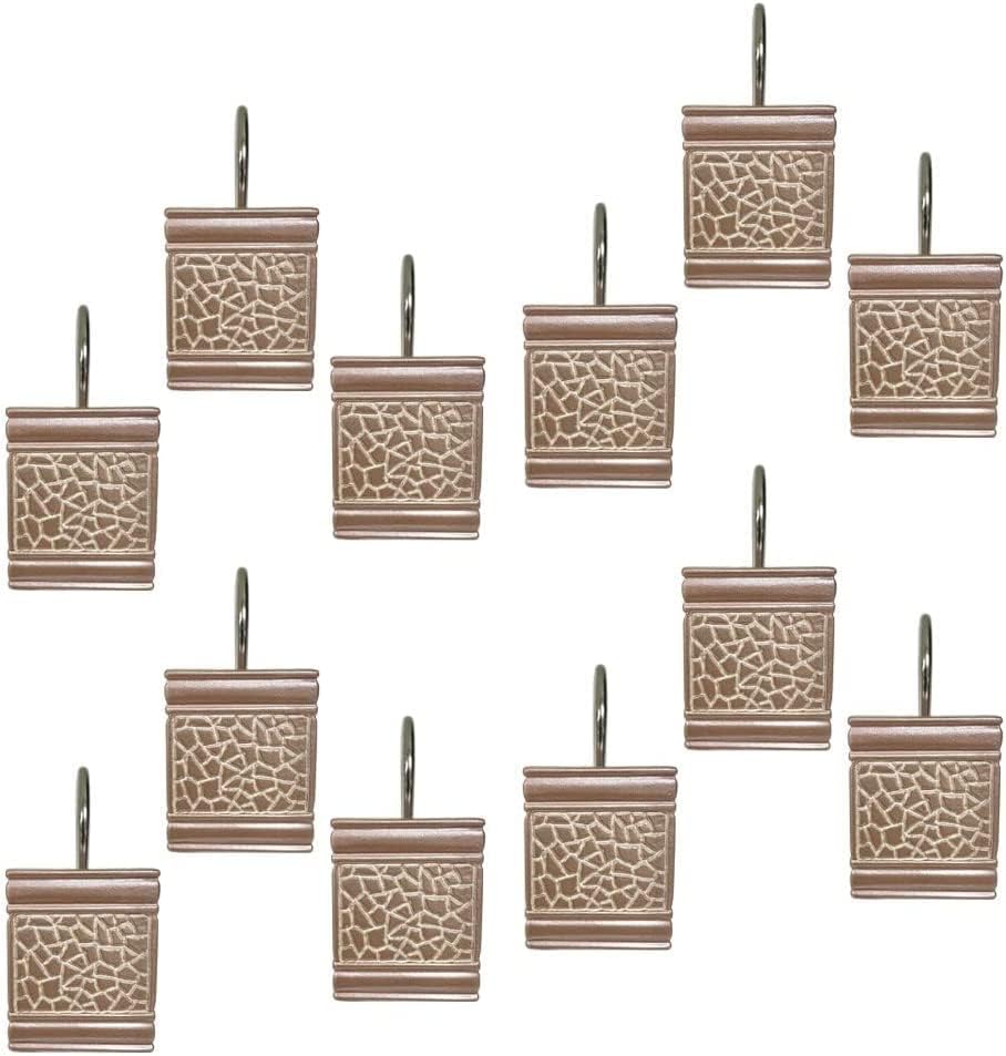 Zahari Home 13pc Sinatra Bathroom Shower Curtain Set - Blush Luxury Fabric With 12 Hooks - Unique Design Bling
