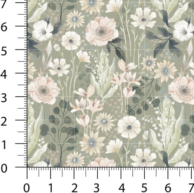 Patchwork Fabric Panel 100x155 cm, 100% Cotton Satin, 6 Coordinated Vintage Botanical Floral Patterns, Soft Sage Neutral Quilting & Sewing Fabric (Vintage Pastels, 6pcs 50x50cm)