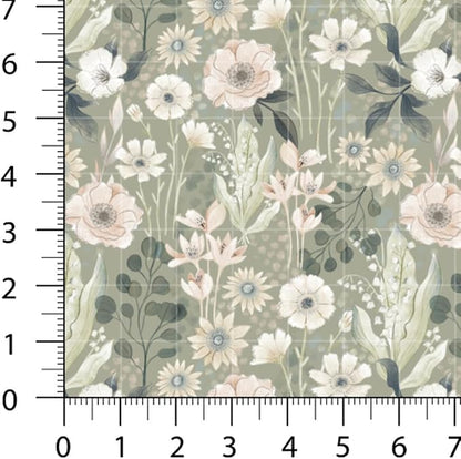 Patchwork Fabric Panel 100x155 cm, 100% Cotton Satin, 6 Coordinated Vintage Botanical Floral Patterns, Soft Sage Neutral Quilting & Sewing Fabric (Vintage Pastels, 6pcs 50x50cm)