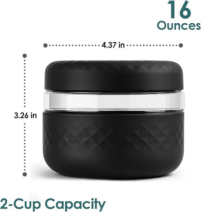 16 oz Glass Lunch Bowl Container with Lid | Leak & Spill Proof, BPA-Free, Microwave & Dishwasher Safe, Airtight Meal Prep & Food Storage Jar for Lunch, Salad, Soup, Overnight Oats, Stew, Yogurt
