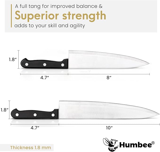8-Inch Chef Knife – Full Tang Razor-Sharp High Carbon Stainless Steel Blade – Hollow Grind Edge – Ergonomic Grip Handle – Professional Kitchen Knife, Black