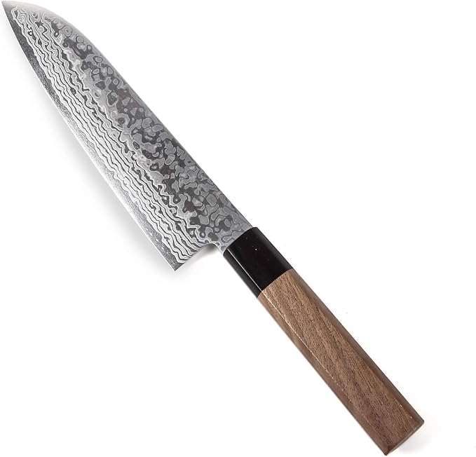 Japanese Multi Purpose Chef Knife Damascus ZA18 69 Layer Octagonal Walnut Handle, Santoku 7-inch (180mm)