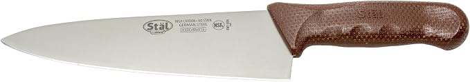 Winco 8" Commercial-Grade Chef's Knife with German Steel Blade, Brown