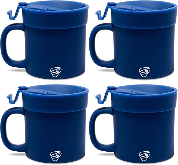 Silipint 16oz Silicone Coffee Mug Tumbler Flip Lid Unbreakable Dishwasher Safe Microwave Oven & Freezer Compatible – Non-Toxic Reusable Cup for Hot Coffee Tea or Drinks Pack of 4 Classic Blue