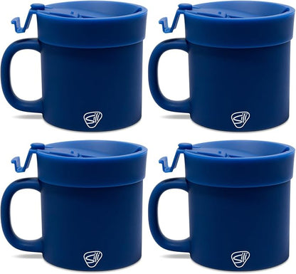 Silipint 16oz Silicone Coffee Mug Tumbler Flip Lid Unbreakable Dishwasher Safe Microwave Oven & Freezer Compatible – Non-Toxic Reusable Cup for Hot Coffee Tea or Drinks Pack of 4 Classic Blue