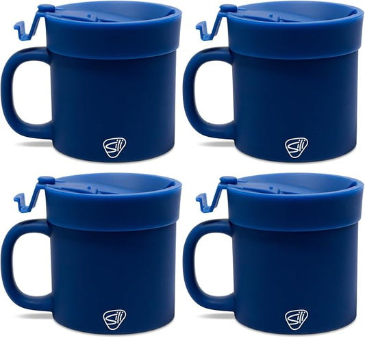 Silipint 16oz Silicone Coffee Mug Tumbler Flip Lid Unbreakable Dishwasher Safe Microwave Oven & Freezer Compatible – Non-Toxic Reusable Cup for Hot Coffee Tea or Drinks Pack of 4 Classic Blue