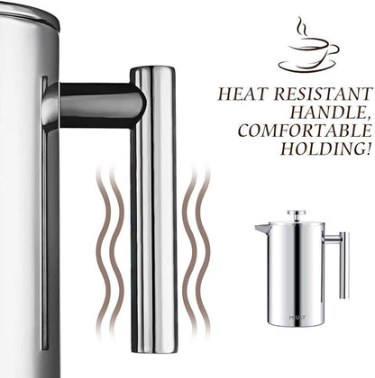 Miuly Small French Press Coffee Maker,12OZ/350ML Stainless Steel Insulated Coffee Press,Stainless Steel French Press with 2 Fliters 0.35 Liter (12oz, Sliver)