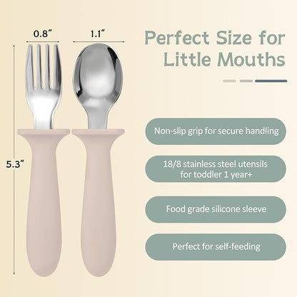 Eascrozn Toddler Forks and Spoons Set, 6 Pack Kids Silverware with Silicone Hand, 18/8 Stainless Steel Children Safe Toddler Utensils, BPA Free, Dishwasher Safe