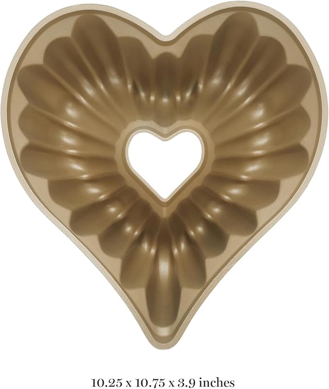 Martha Stewart Dunelle 10.75" Heart‑Shaped Cake Mold — Cast Aluminum Nonstick Fluted Cake Pan — Easy Release, Oven‑Safe to 450°F