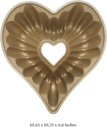 Martha Stewart Dunelle 10.75" Heart‑Shaped Cake Mold — Cast Aluminum Nonstick Fluted Cake Pan — Easy Release, Oven‑Safe to 450°F