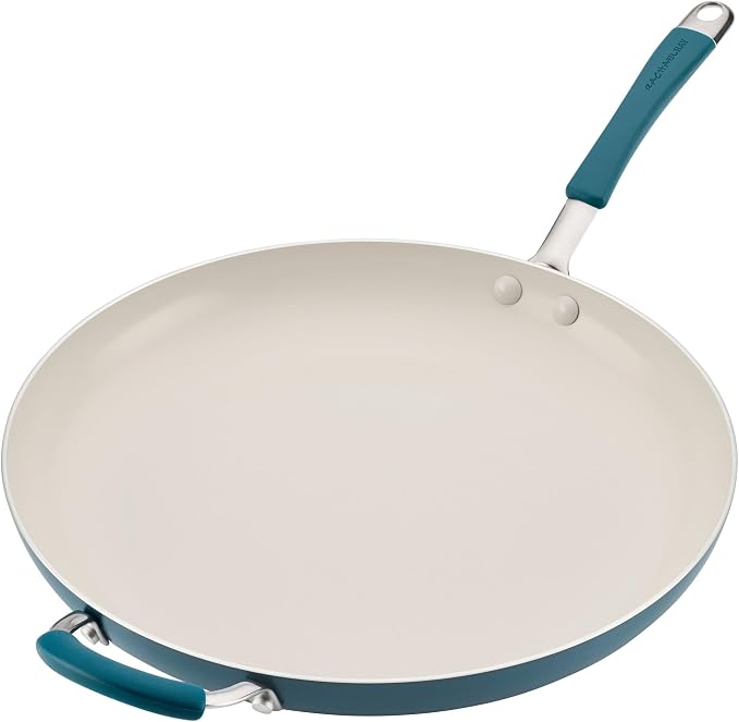 Rachael Ray Cucina Ceramic Nonstick Frying Pan/Skillet, Dishwasher Safe, 14 Inch Open Fry Pan - Marine Blue