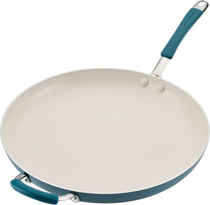 Rachael Ray Cucina Ceramic Nonstick Frying Pan/Skillet, Dishwasher Safe, 14 Inch Open Fry Pan - Marine Blue