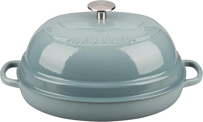 EDGING CASTING Enameled Oval Cast Iron Dutch Oven Pot with Lid, Bread Dutch Oven for Sourdough Bread Baking, Dutch Oven Bread, Bread Oven, 6QT, Seasalt