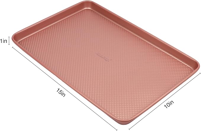 David Burke 17"/15" Cookie Sheets – Carbon Steel, PFTE & PFOA Free, Oven Safe, Non-Toxic, Perfect for Baking and Roasting – Rose Gold (2-Pack)
