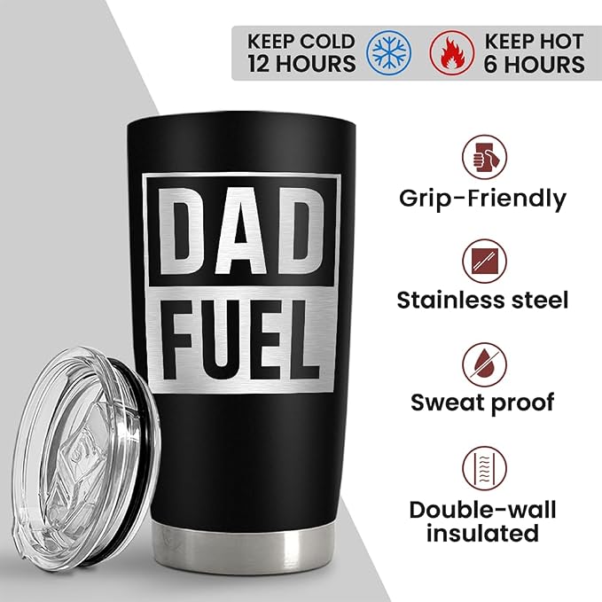 SANDJEST Dad Tumbler 20oz, Dad Fuel Cup Stainless Steel Insulated Tumblers, Coffee Mug Cups for Best Dads from Daughter Son, Gifts for Birthday Christmas Fathers Day