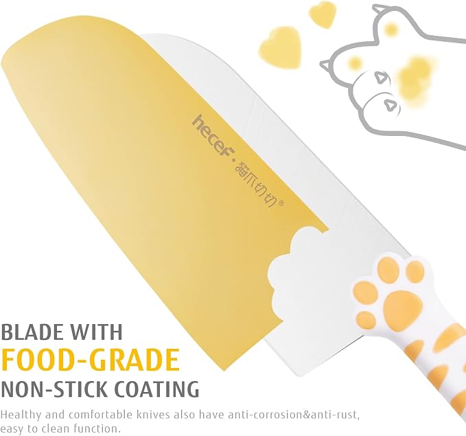 hecef Cute Kitchen Knife Set, Dishwasher Safe, 5-piece Non-Stcik Knives Set with Detachable Block and Scissors,Sharp Kitchen Knives for Chopping, Slicing, Dicing and Cutting (Yellow)