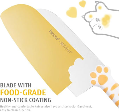 hecef Cute Kitchen Knife Set, Dishwasher Safe, 5-piece Non-Stcik Knives Set with Detachable Block and Scissors,Sharp Kitchen Knives for Chopping, Slicing, Dicing and Cutting (Yellow)
