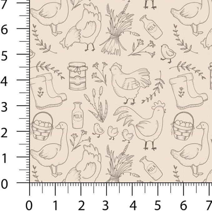 Farm Patchwork Fabric Panel 100x155 cm – 100% Cotton Satin, 6 Coordinated Chicken & Rooster Prints on One Continuous Sheet for Quilting, Sewing & DIY Crafts (Rustic Farm Mix, 6pcs 50x50cm)