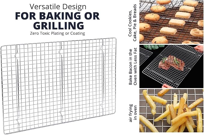 Prestige Baking Cooling Rack 11.5 x 16.5 in Cookware. Air Frying, Baking & Cooking. BPA free, food grade & thick. 100% stainless steel. Chef, professional cook approved.