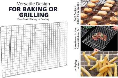 Prestige Baking Cooling Rack 11.5 x 16.5 in Cookware. Air Frying, Baking & Cooking. BPA free, food grade & thick. 100% stainless steel. Chef, professional cook approved.