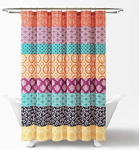Lush Decor Bohemian Stripe Shower Curtain, 72" W x 72" L, Fuchsia & Orange - Bathroom Curtain - Striped Shower Curtain - Boho Decor - Fabric Shower Curtains