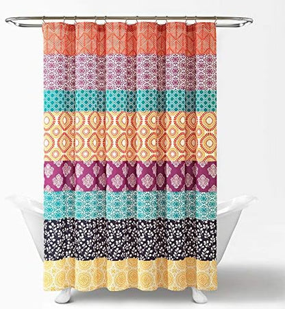 Lush Decor Bohemian Stripe Shower Curtain, 72" W x 72" L, Fuchsia & Orange - Bathroom Curtain - Striped Shower Curtain - Boho Decor - Fabric Shower Curtains