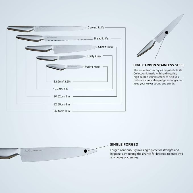 Jean-Patrique Chopaholic Kitchen Knife Set - 5 Knives Set for Kitchen - Stainless Steel Kitchen Knives with Carving Knife, Bread Knife, Chefs Knife, Utility Knife, Paring Knife Set