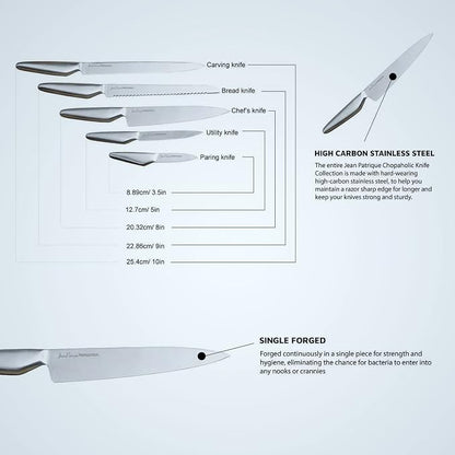 Jean-Patrique Chopaholic Kitchen Knife Set - 5 Knives Set for Kitchen - Stainless Steel Kitchen Knives with Carving Knife, Bread Knife, Chefs Knife, Utility Knife, Paring Knife Set
