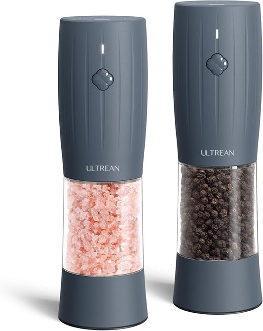 Ultrean Pepper Grinder, Electric Salt and Pepper Grinder Set with USB-C Rechargeable, Spice Mill, 6 Adjustable Coarseness, LED Light, Larger Capacity, Gift for Women Mom, Blue-Grey