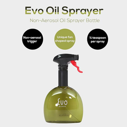 Evo Oil Sprayer Mini Non-Aerosol for Olive Oil, Cooking Oils, and Vinegars, Green, 8-Ounce Capacity, Set of 2